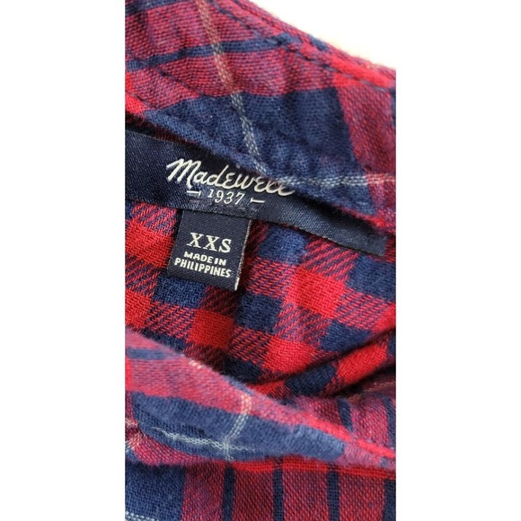 Madewell‎ Plaid Tunic Shirt Dress Red Blue Short Sleeve Pockets XXS - Picture 3 of 4